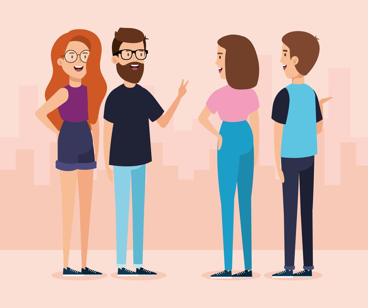 group of young people avatar characters vector