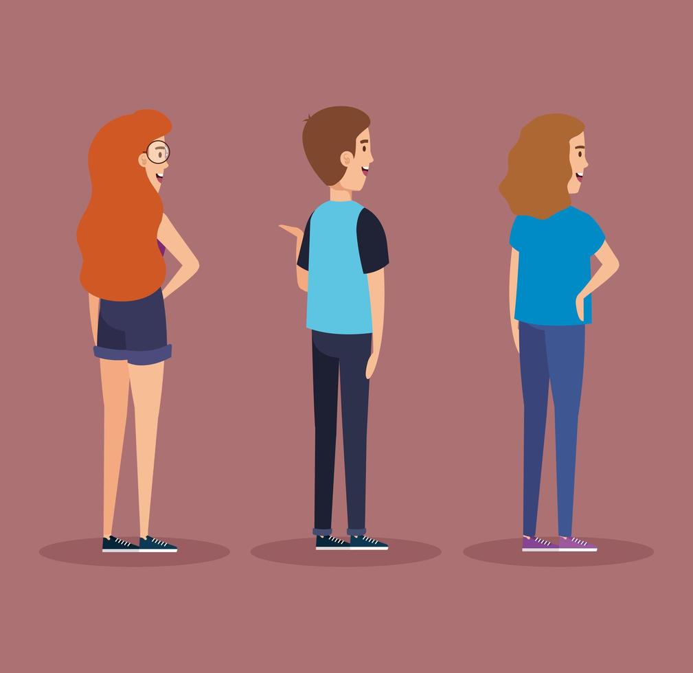 back group of young people avatar characters vector