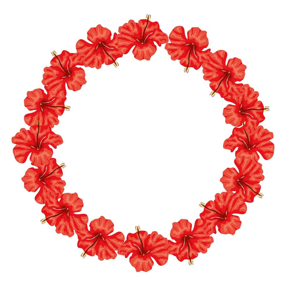 frame circular of flowers of red color vector