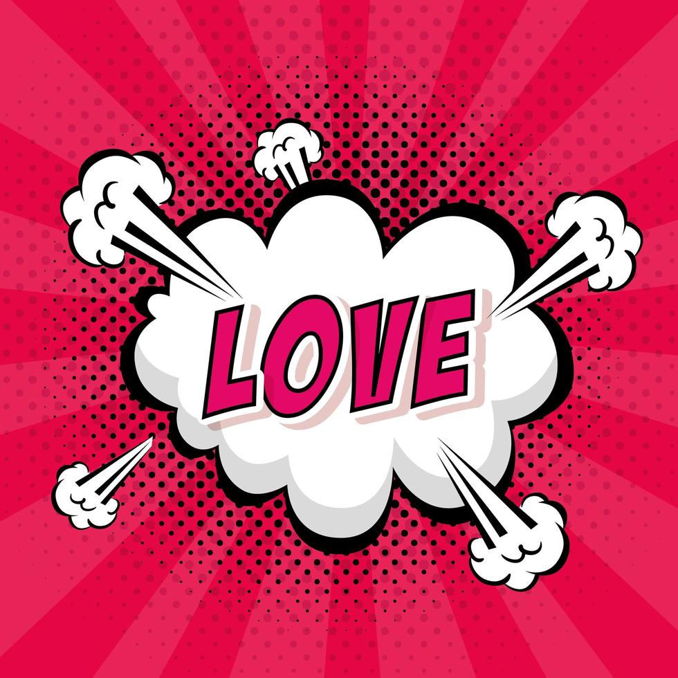 explosión de nube con letras de amor icono de estilo pop art vector