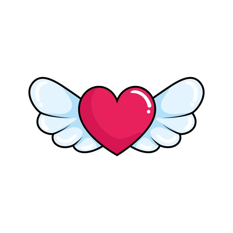 heart with wings pop art style icon vector