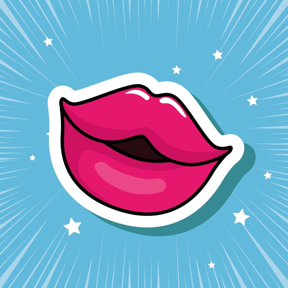 sexy lips in background blue pop art style icon vector