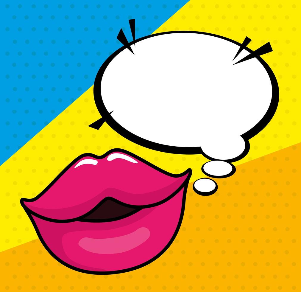 labios sexy con icono de estilo de arte pop de burbujas de discurso vector