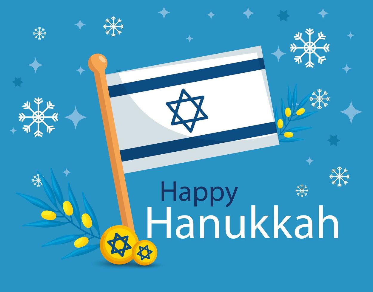 happy hanukkah with flag israel vector