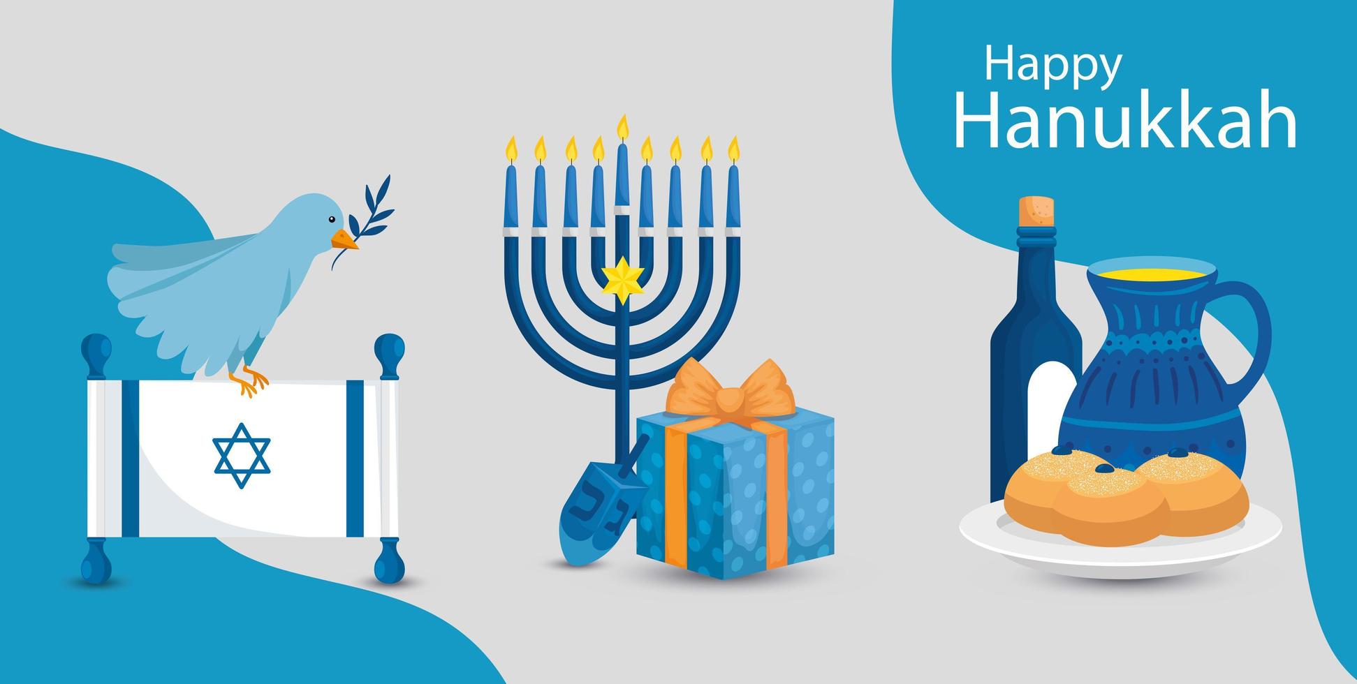 happy hanukkah with chandelier and icons vector