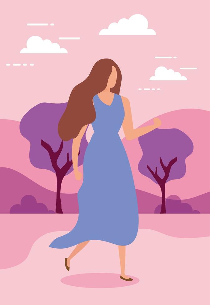 beautiful woman in park nature characters vector