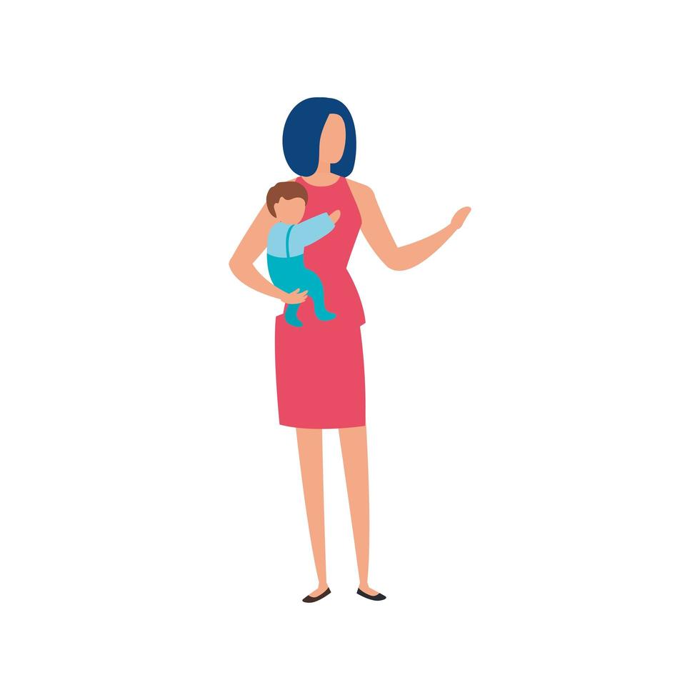 mother with baby boy avatar characters vector