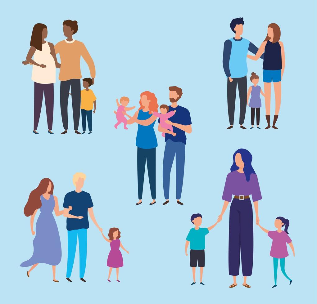 group of parents with sons characters vector