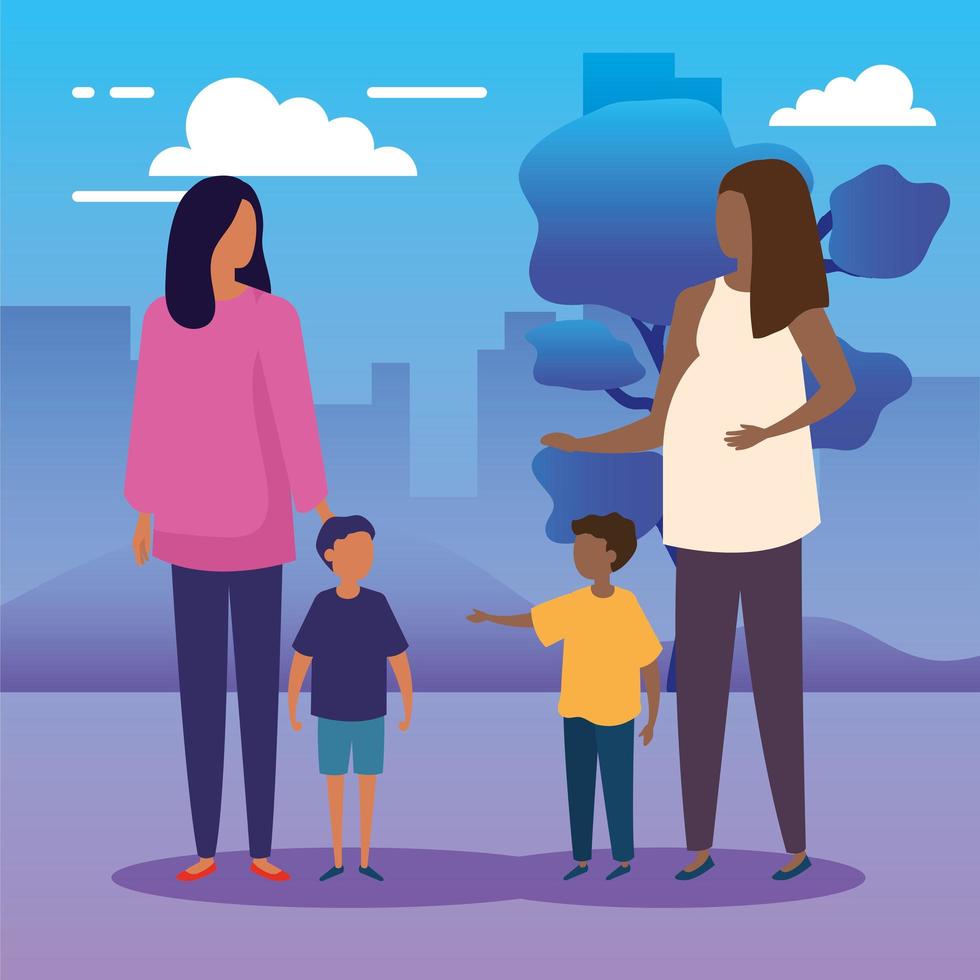 mothers with sons in park nature vector