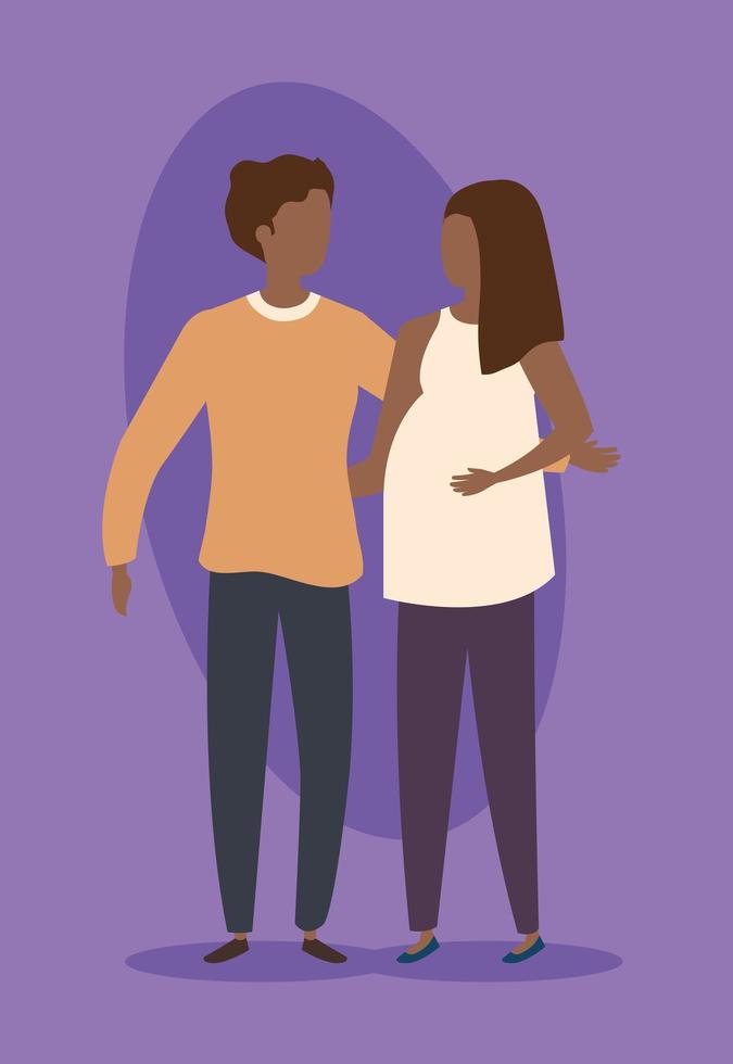 young couple afro avatar characters vector