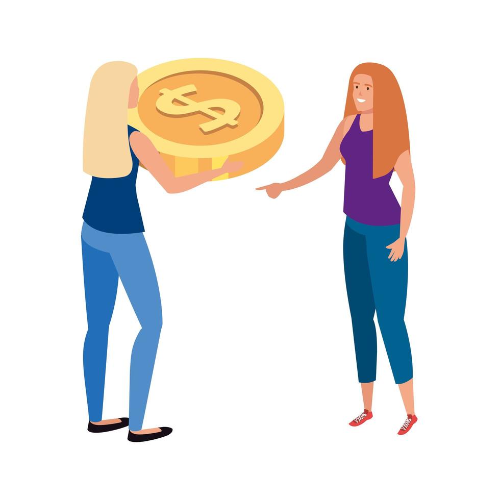 beautiful women with coin isolated icon vector