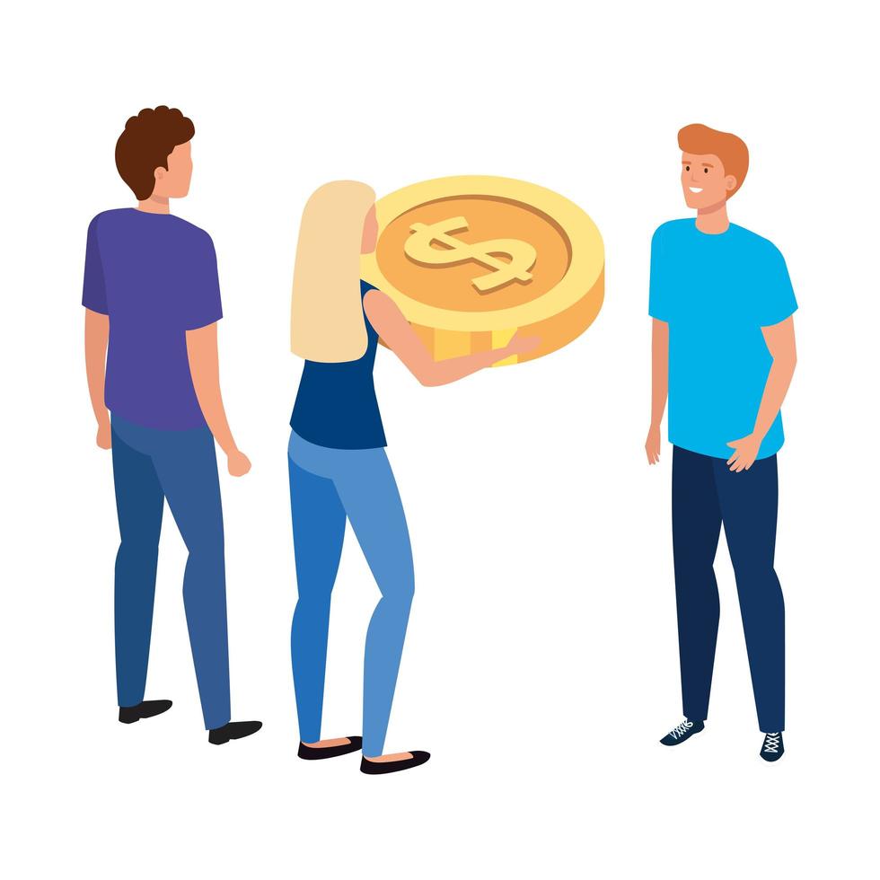 group of young people with coin vector
