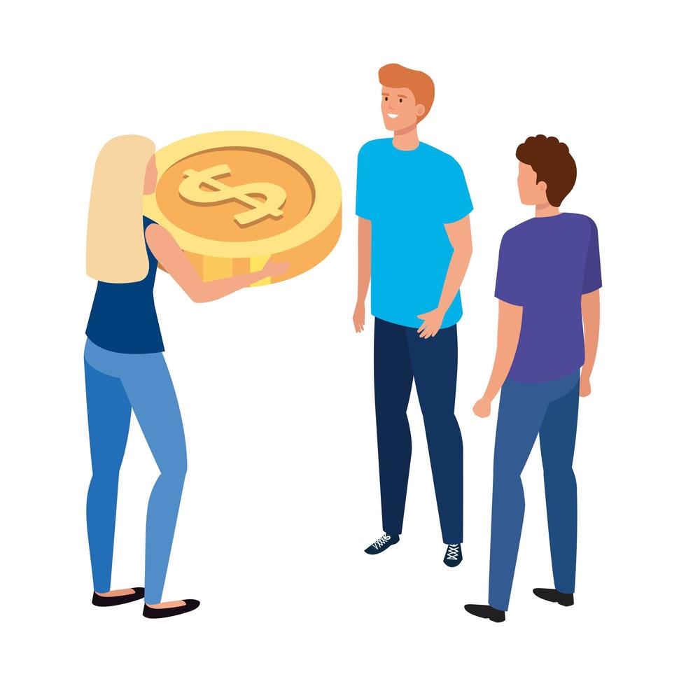 group of young people with coin vector