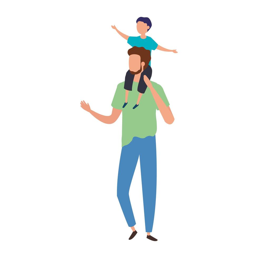 father carrying son on shoulders vector
