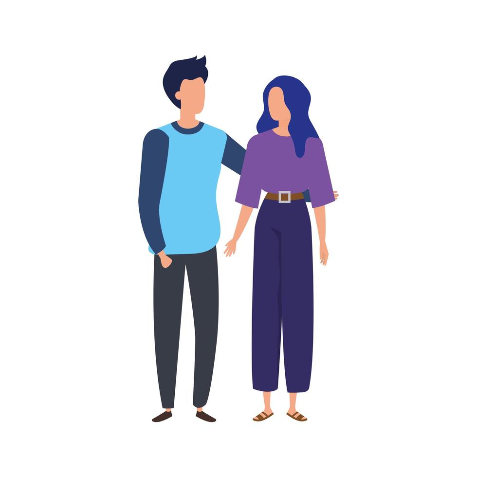 iconos de personaje de avatar de pareja joven vector