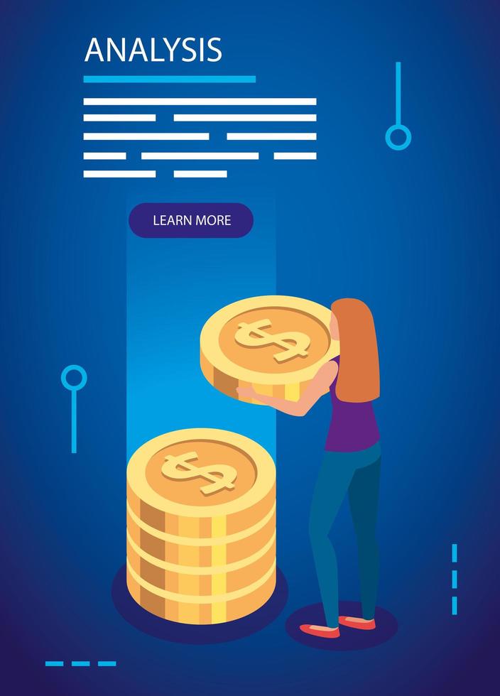 analysis data with woman and pile coins vector