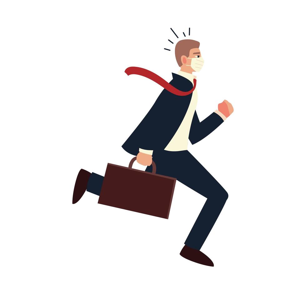 covid 19 virus businessman with mask suit and suitcase vector design