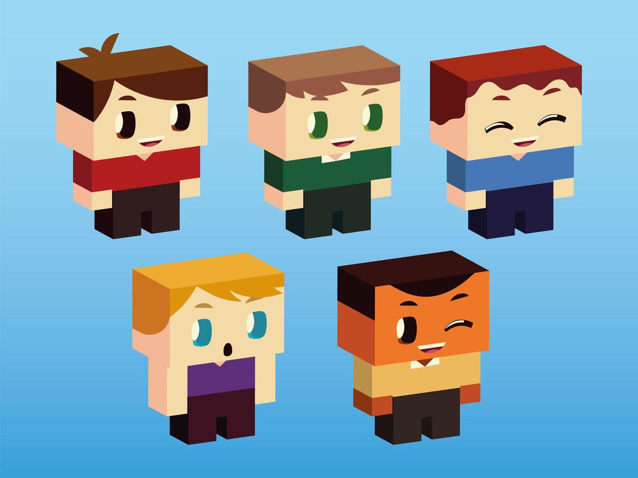 kids, boys little characters standing, isometric style vector