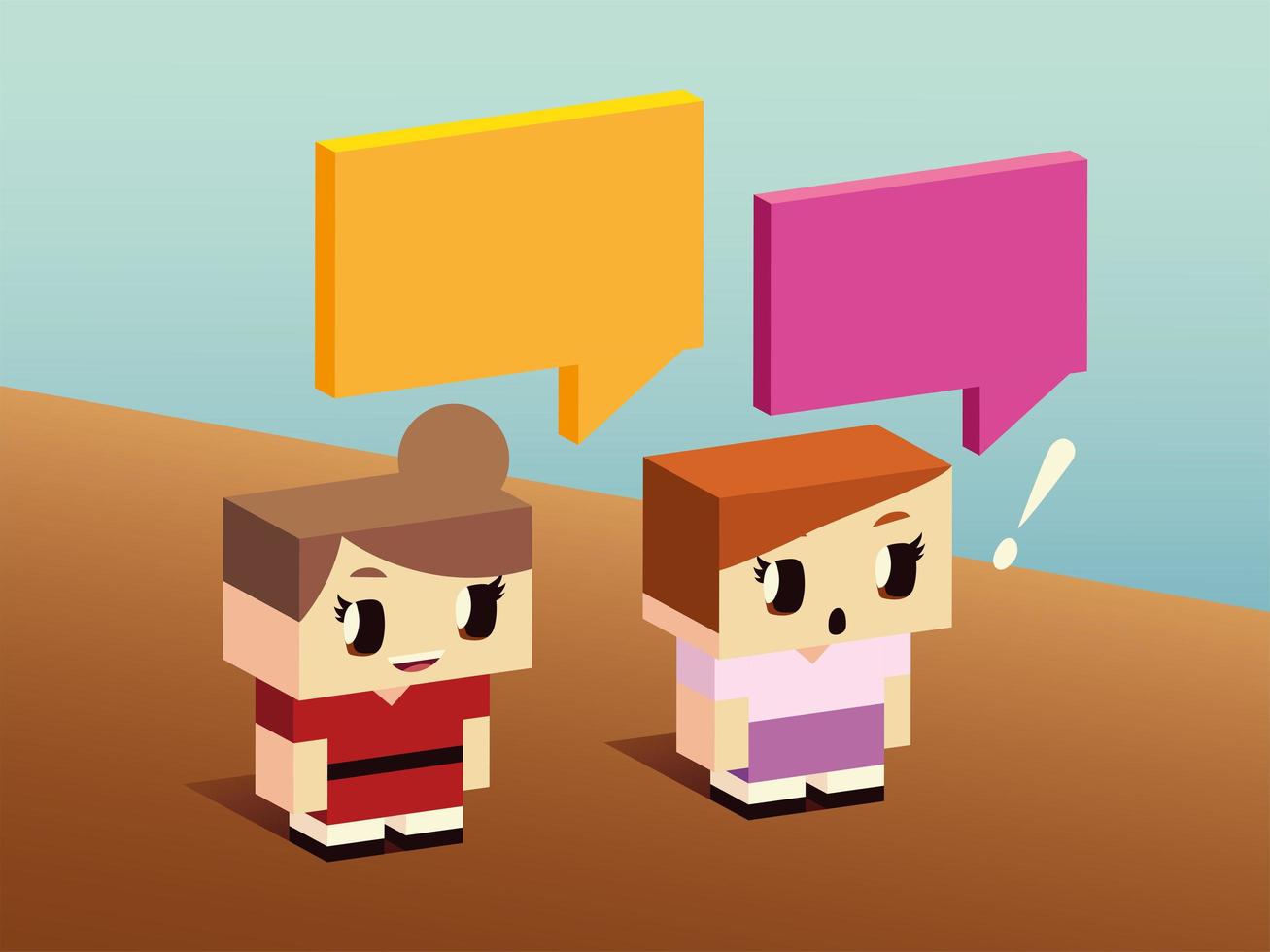 cute girls talking characters cartoon, isometric style vector