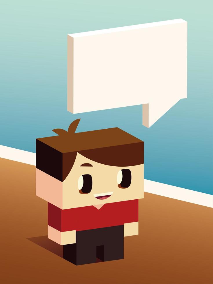 cute boy talk speech bubble, isometric design vector