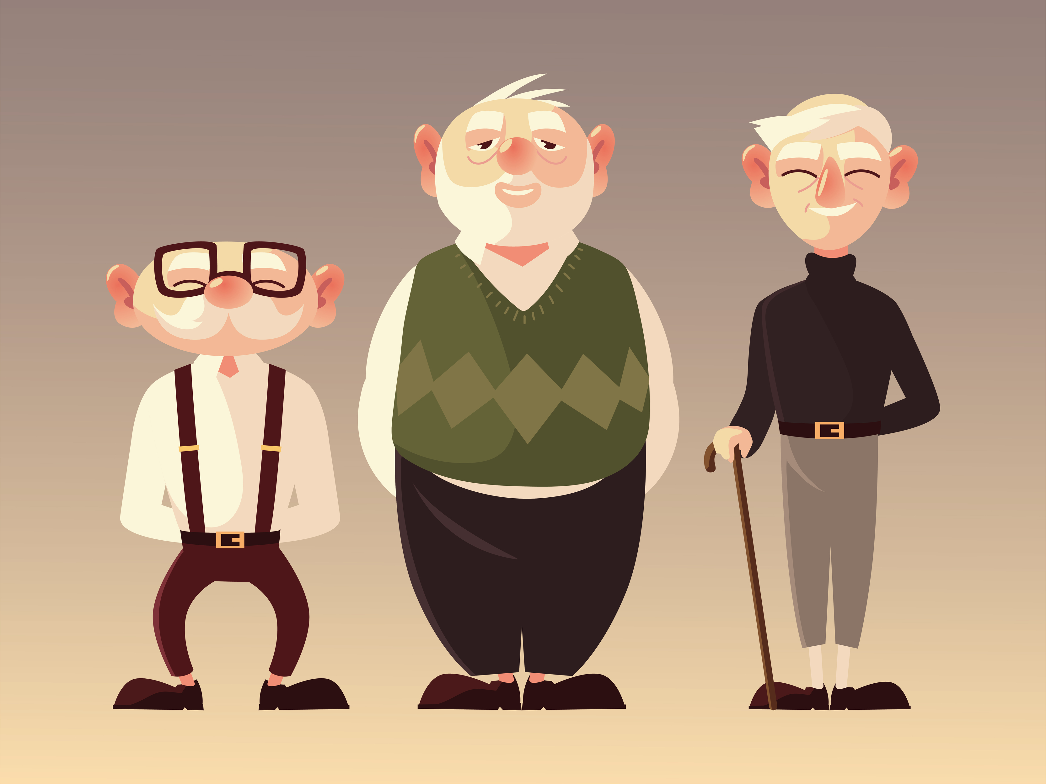 senior people men characters cartoon with glasses and walk stick 4311143  Vector Art at Vecteezy