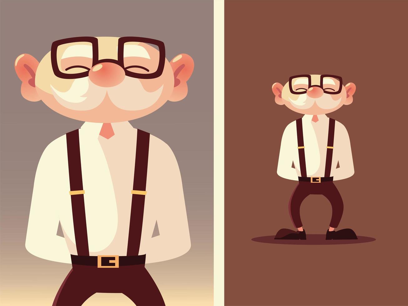 Cute dibujos animados senior anciano con gafas y tirantes vector