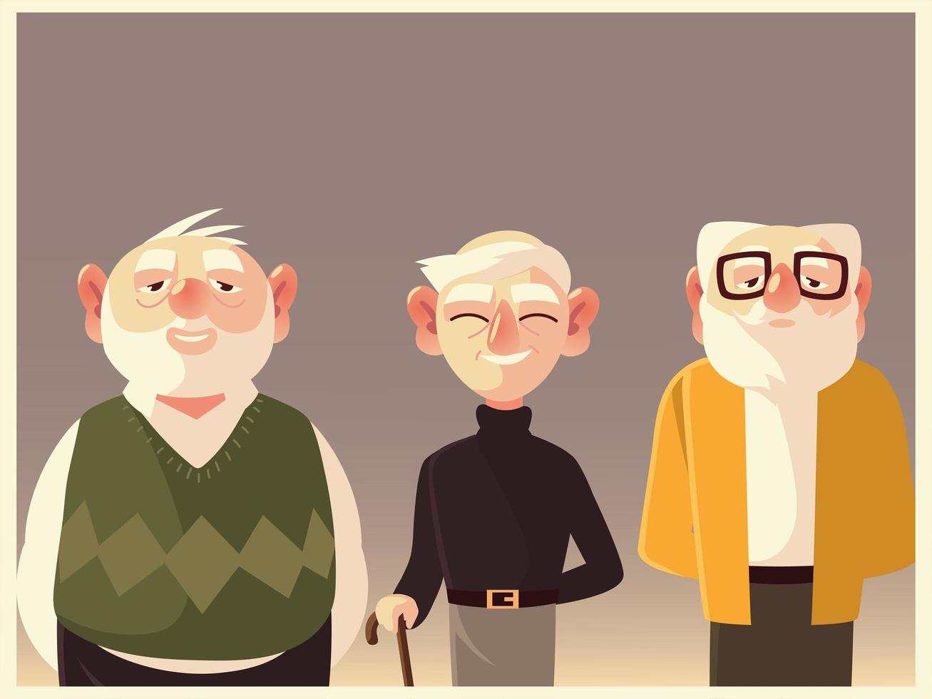 cute senior grandparents men cartoon characters male vector