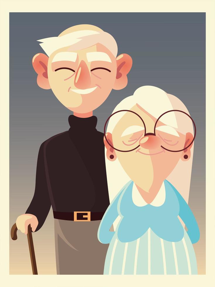 Retrato linda pareja senior masculino y femenino, personajes de abuelos vector