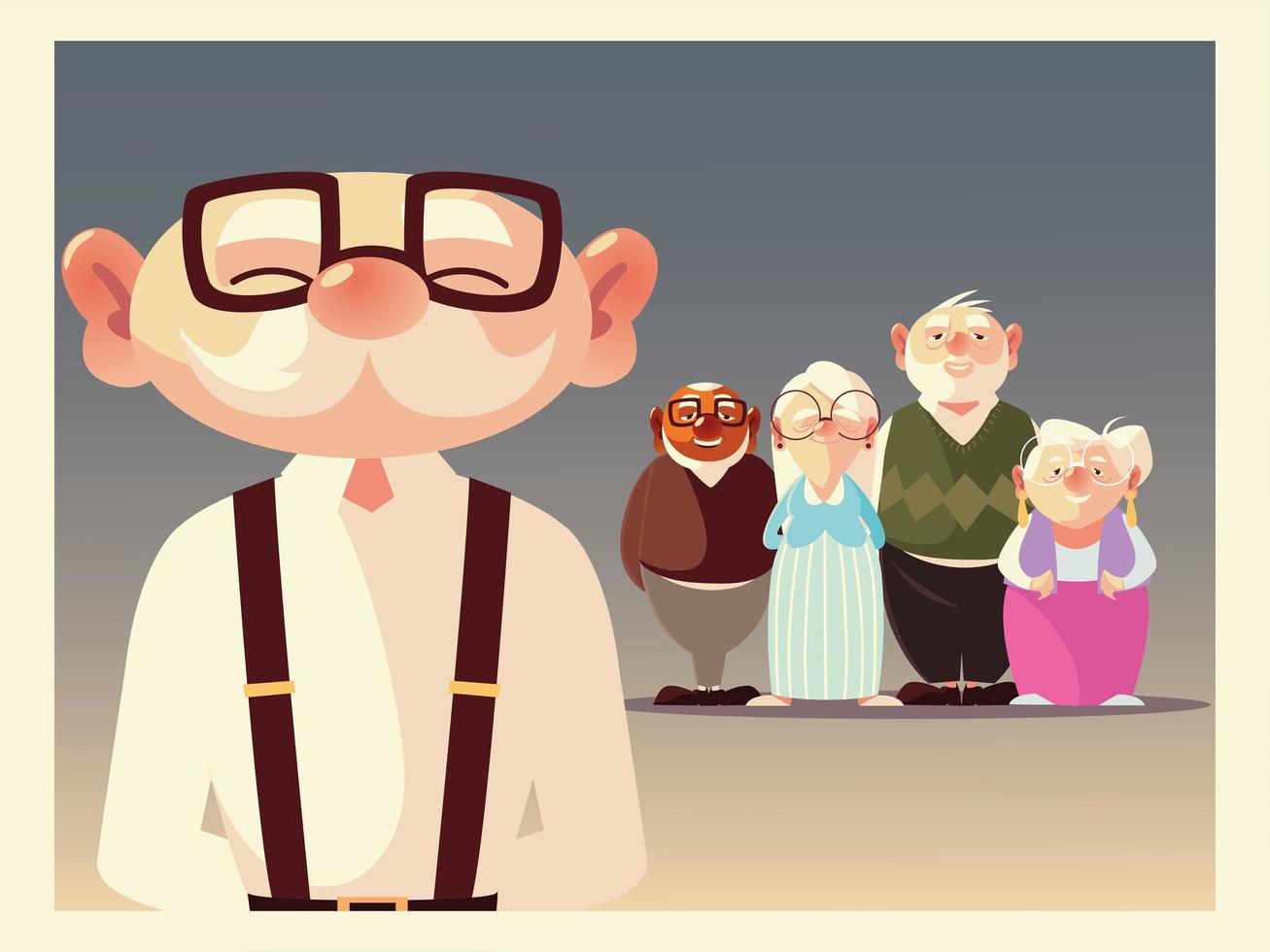 cute grandpa with group senior men and women characters vector