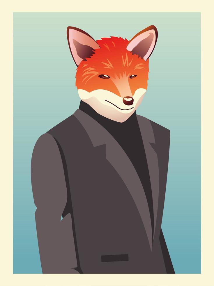 people art animals, portrait fox fashion hipster and vintage clothes vector