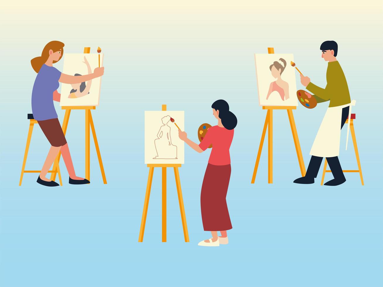paint class drawing lesson artists painting portrait female model vector