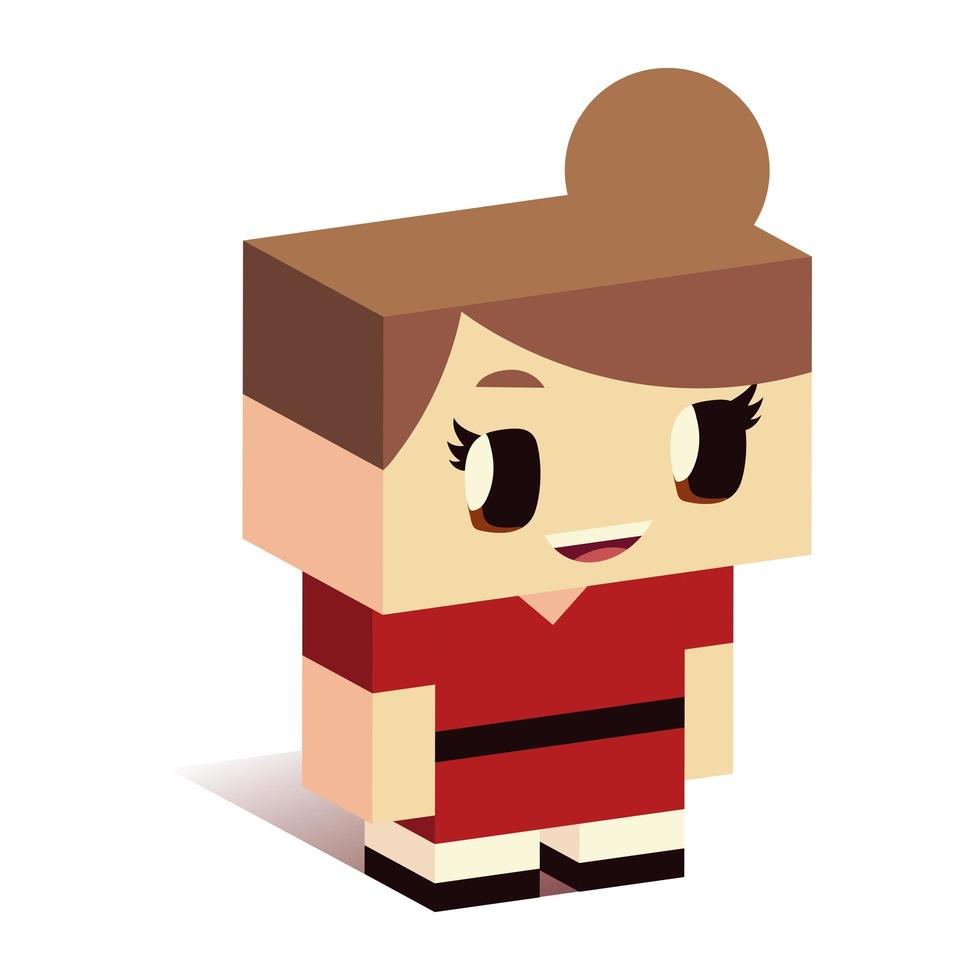 cute girl with bun hair cartoon character kid isometric style vector