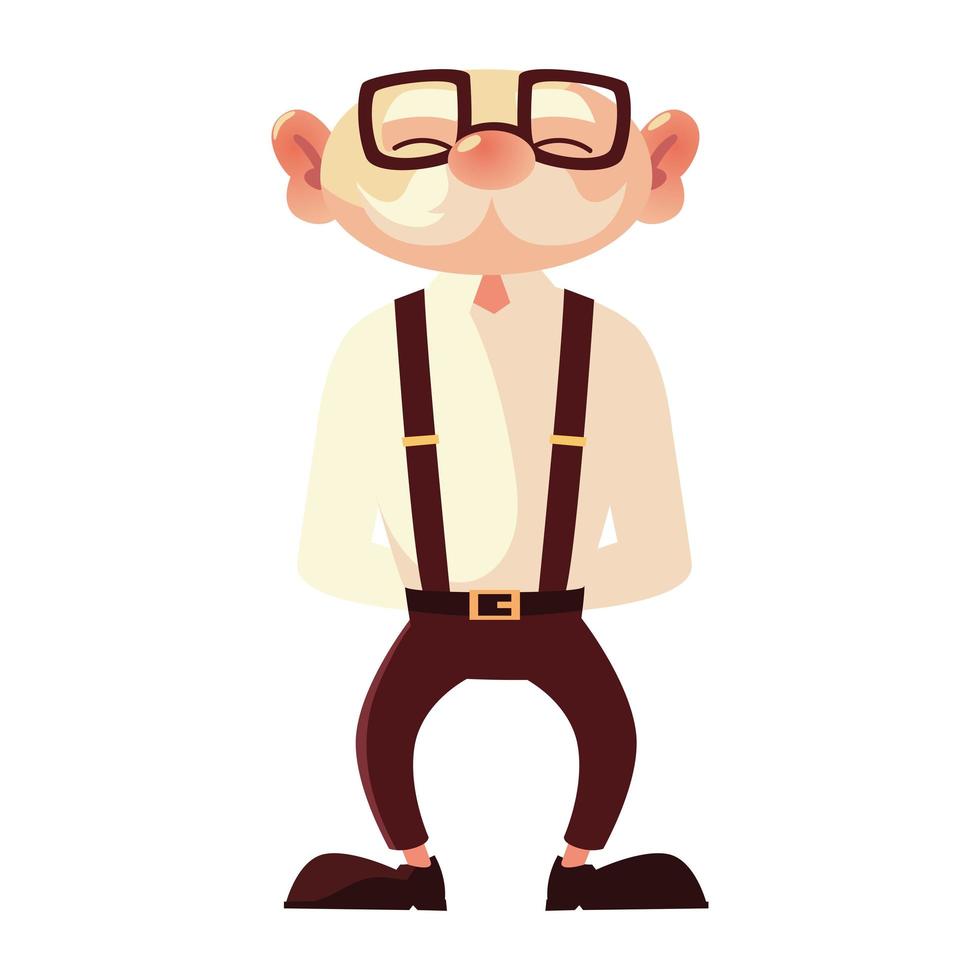 old man with glasses grandfather cartoon character senior vector