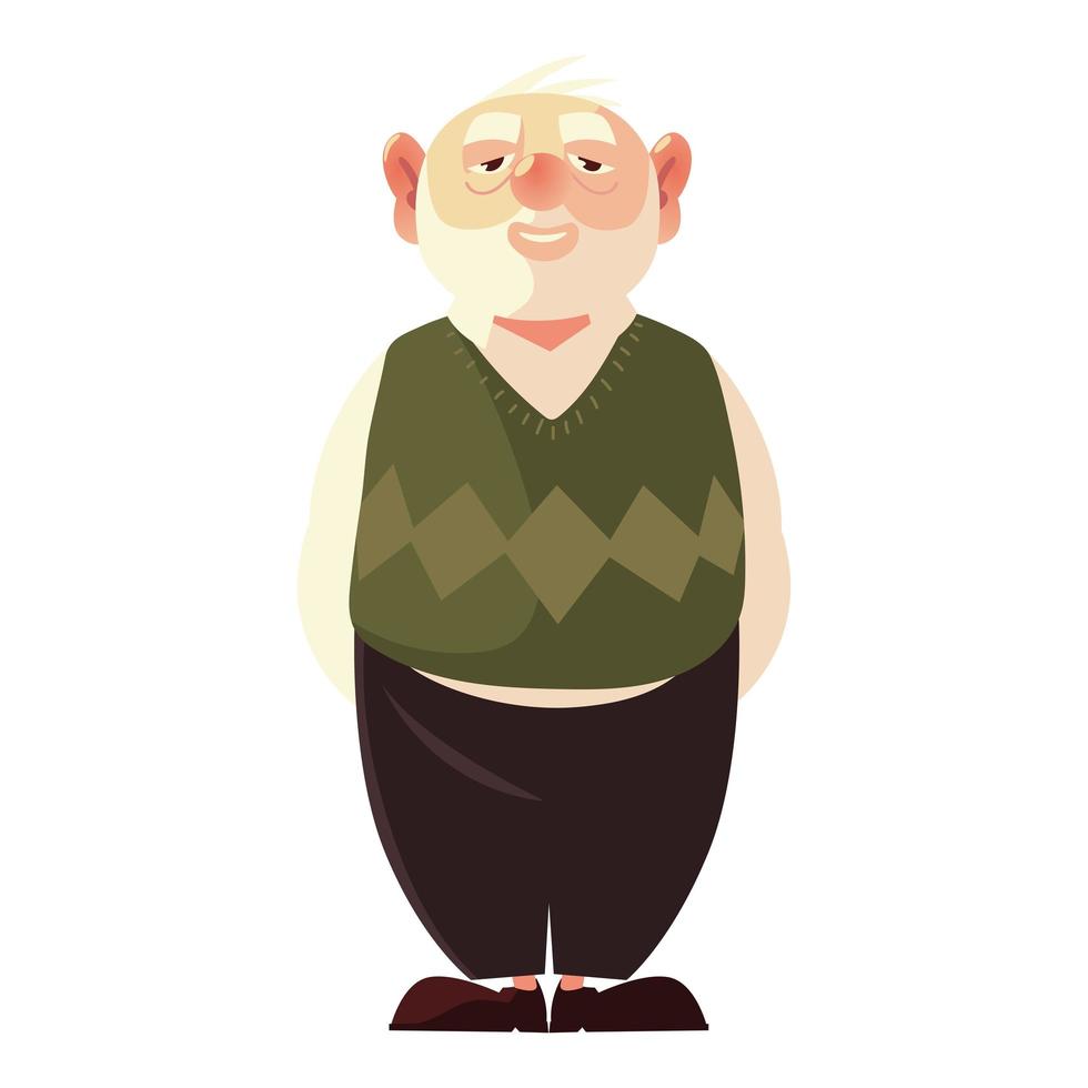 old bearded man grandfather cartoon character senior vector