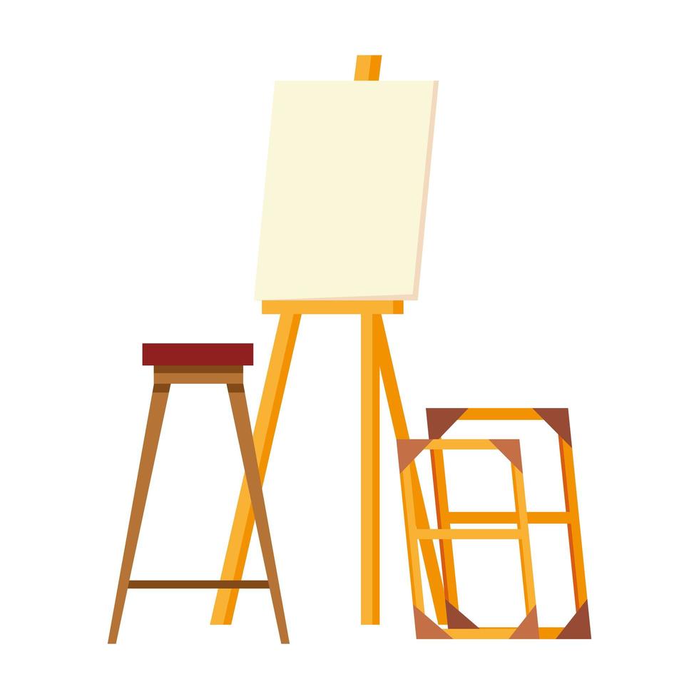 paint class tools canvas easel seat and wood frames vector