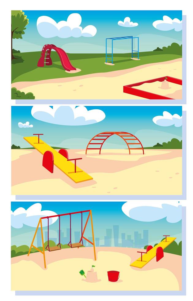 set of kids playgrounds outdoor vector
