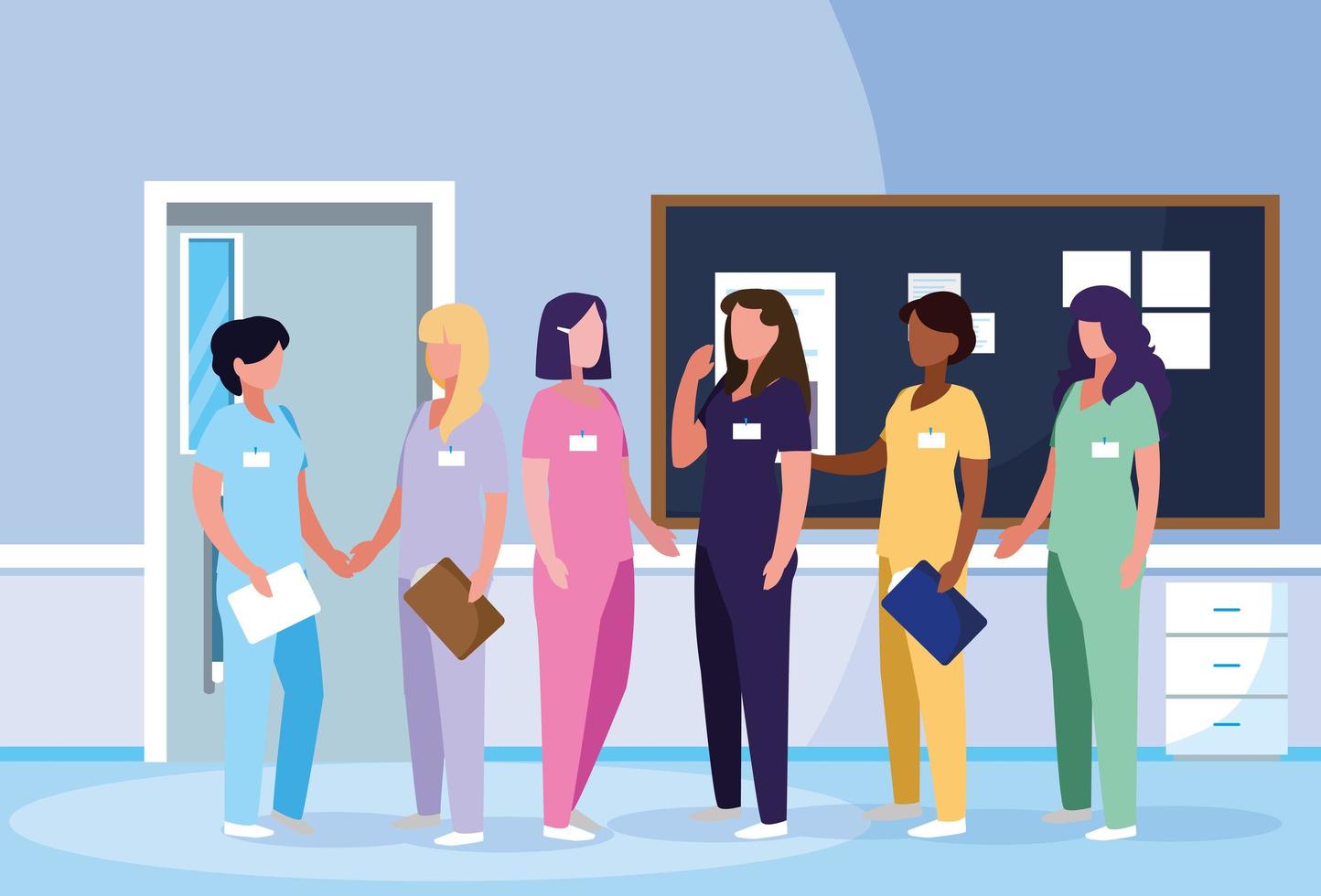 group of doctors females in hospital vector