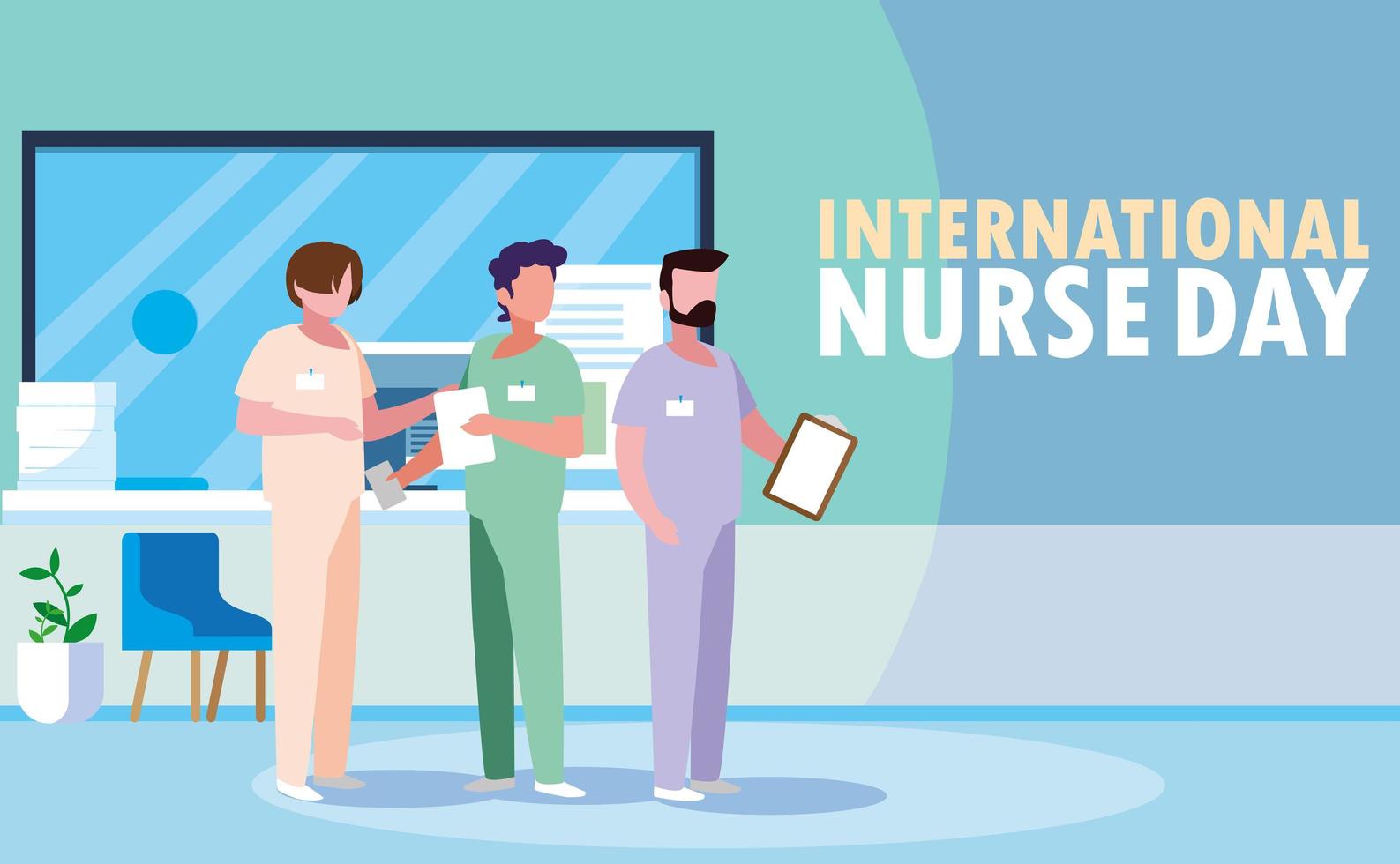 día internacional de la enfermera con grupo de profesionales vector