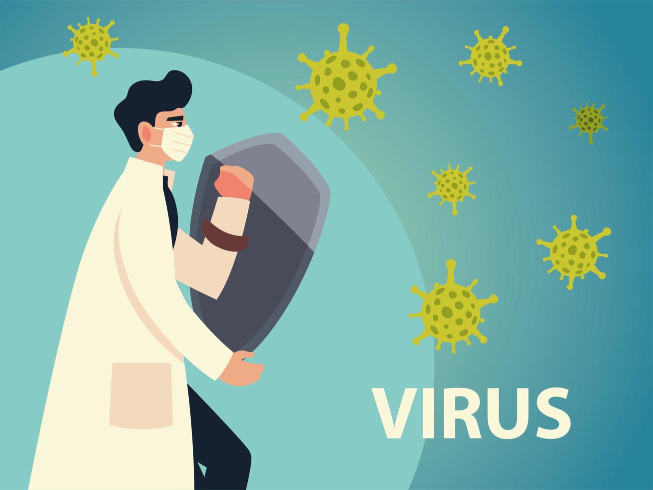 covid 19 virus protection and man doctor with mask and shield vector design