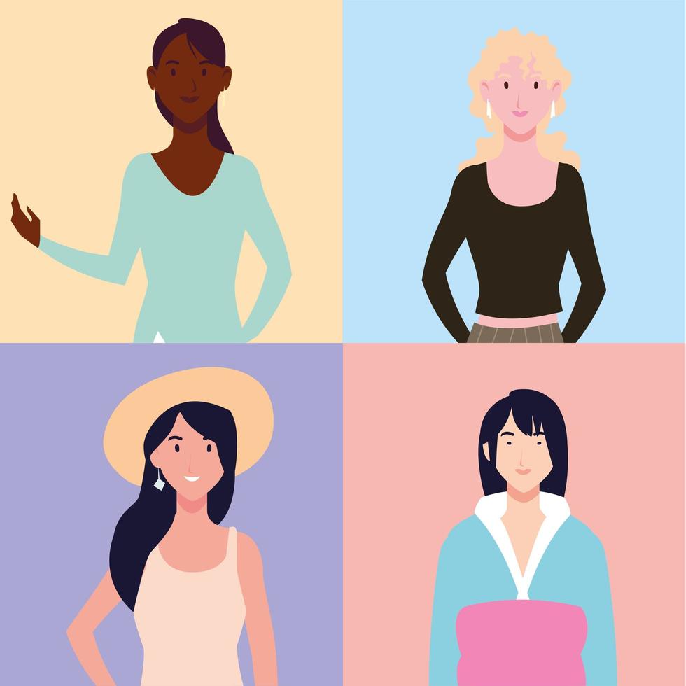 set of women with different poses vector
