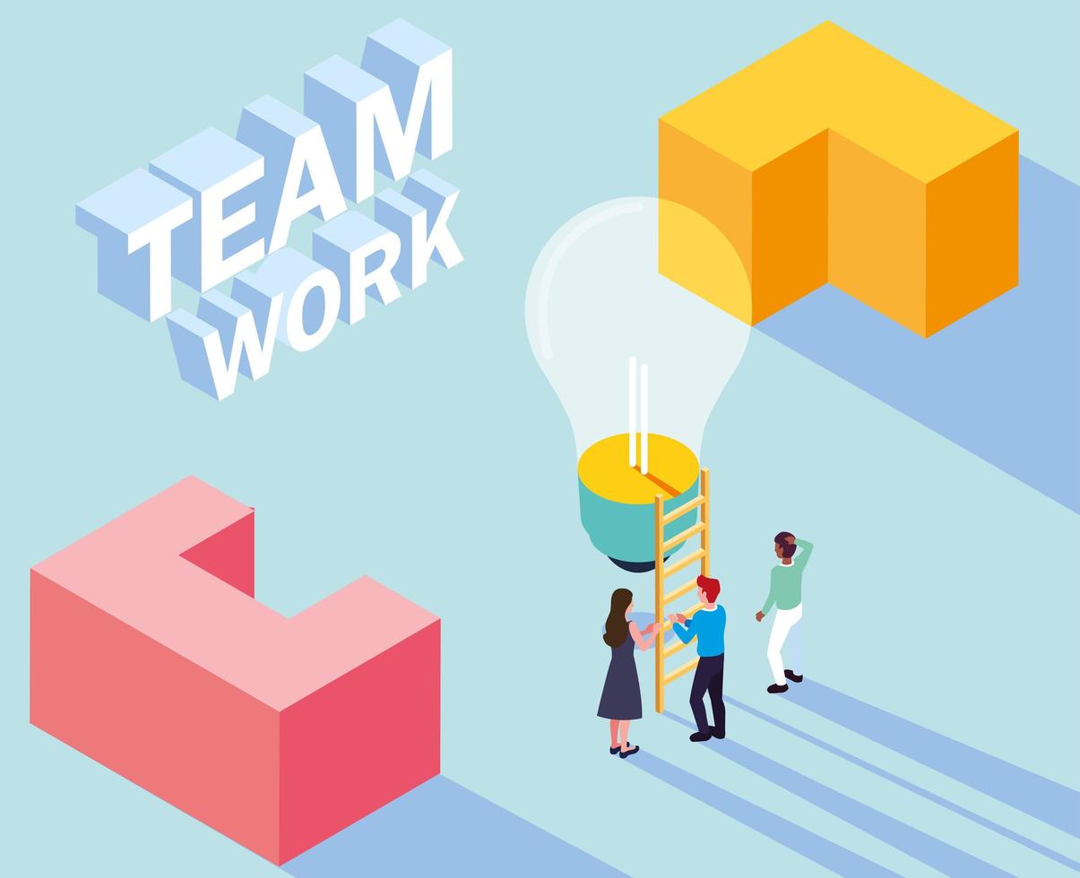 group of people with light bulb , teamwork vector