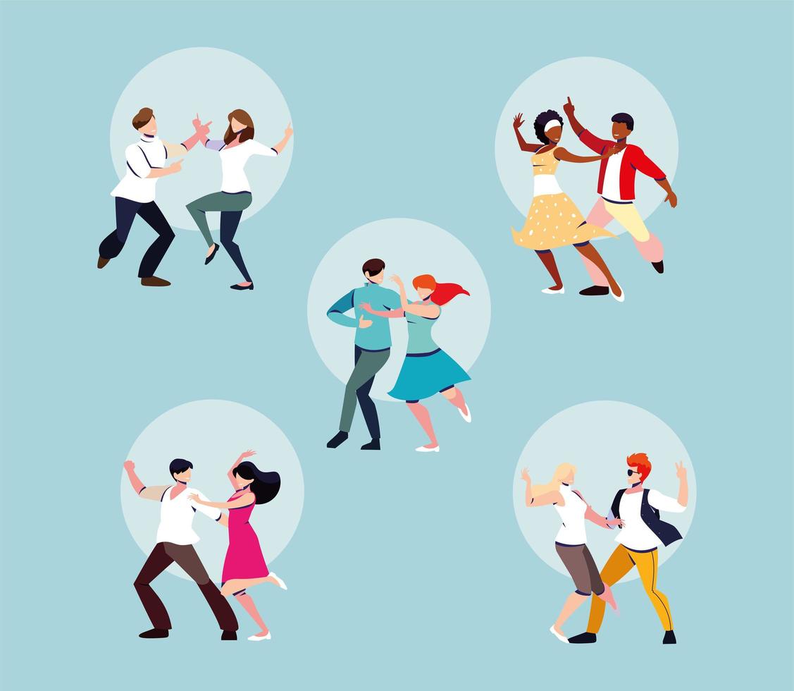 Conjunto de gente bailando fiesta, club de baile, música y vida nocturna. vector