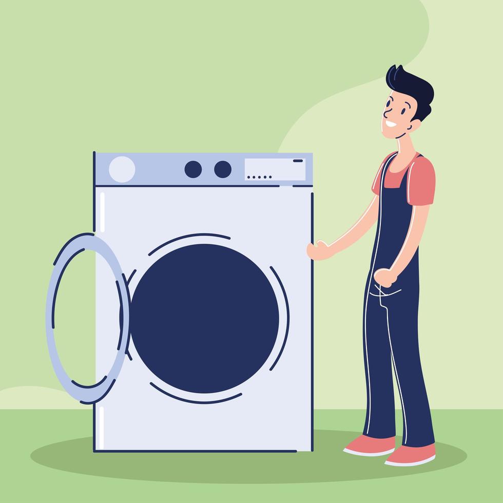 worker with washing machine vector