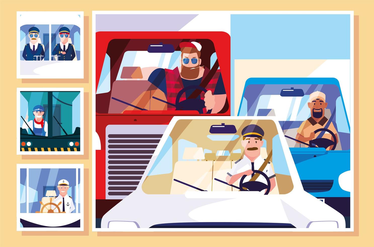 set of men with different profession of drivers vector