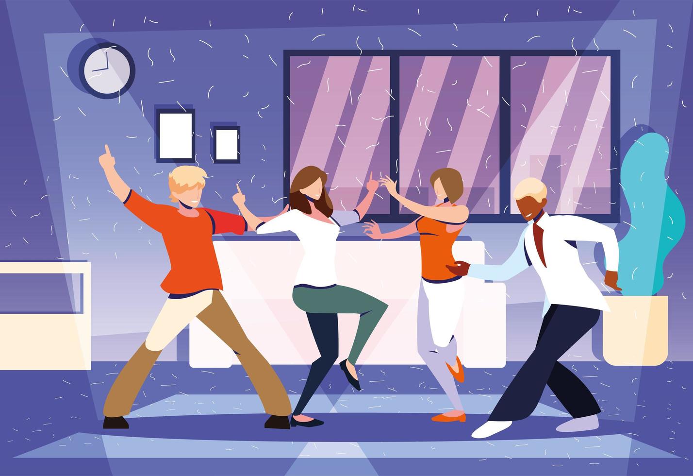 group of people dancing in home , party, music and nightlife vector