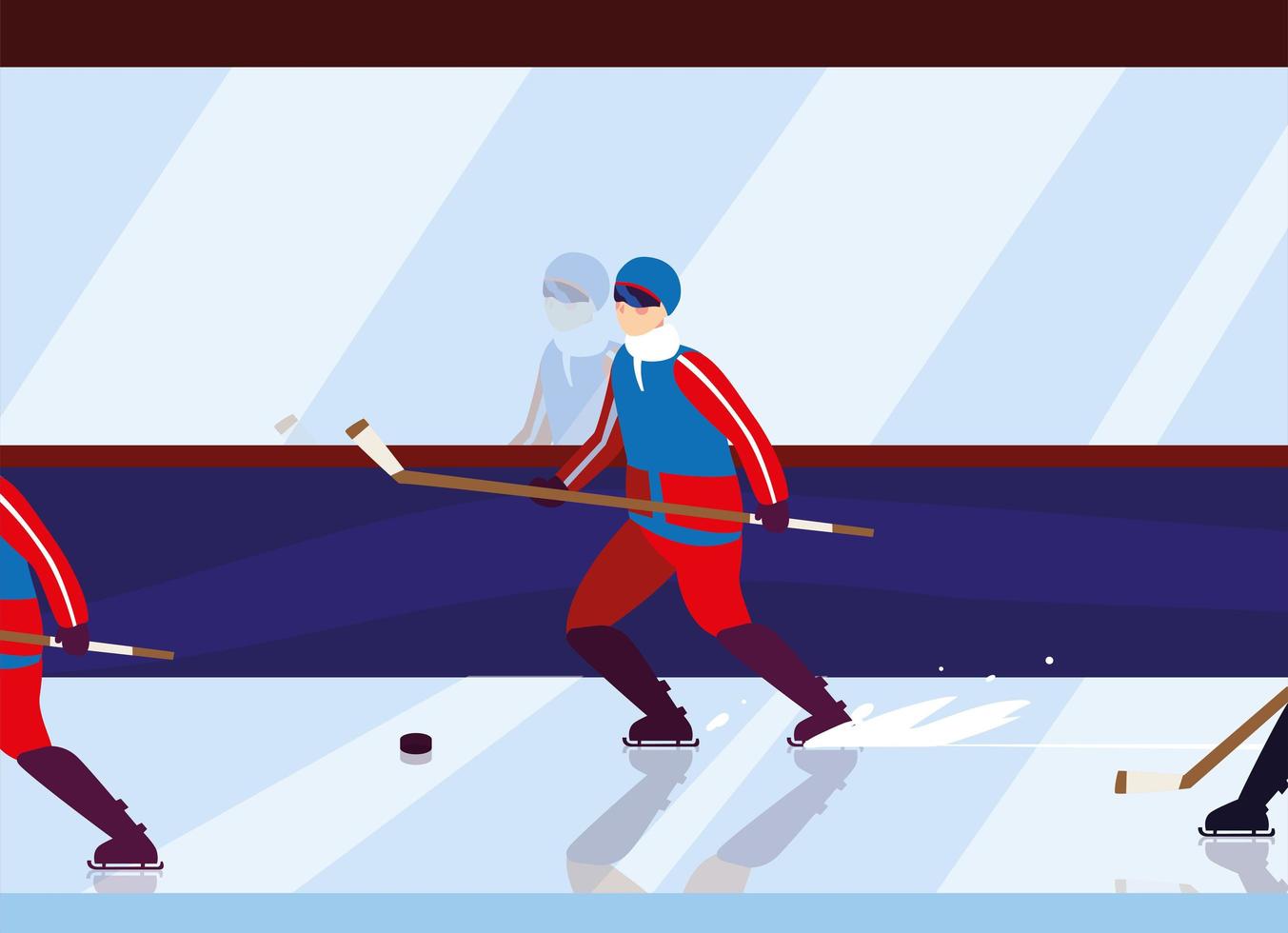 man playing hockey, hockey player with hockey stick, ice hockey puck vector