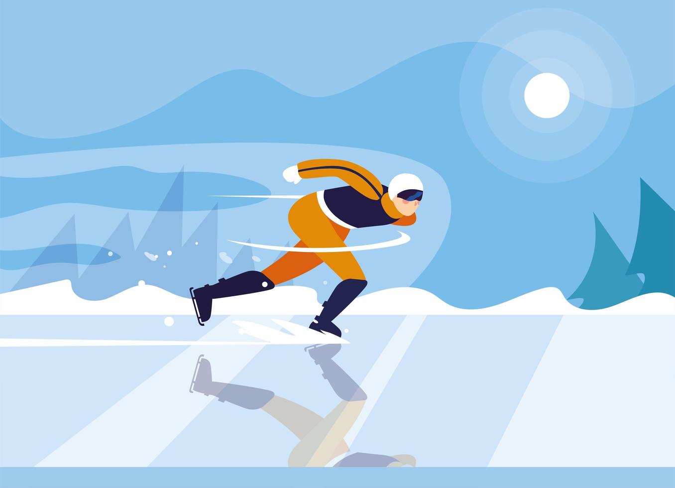 man skating on ice rink, winter sport vector