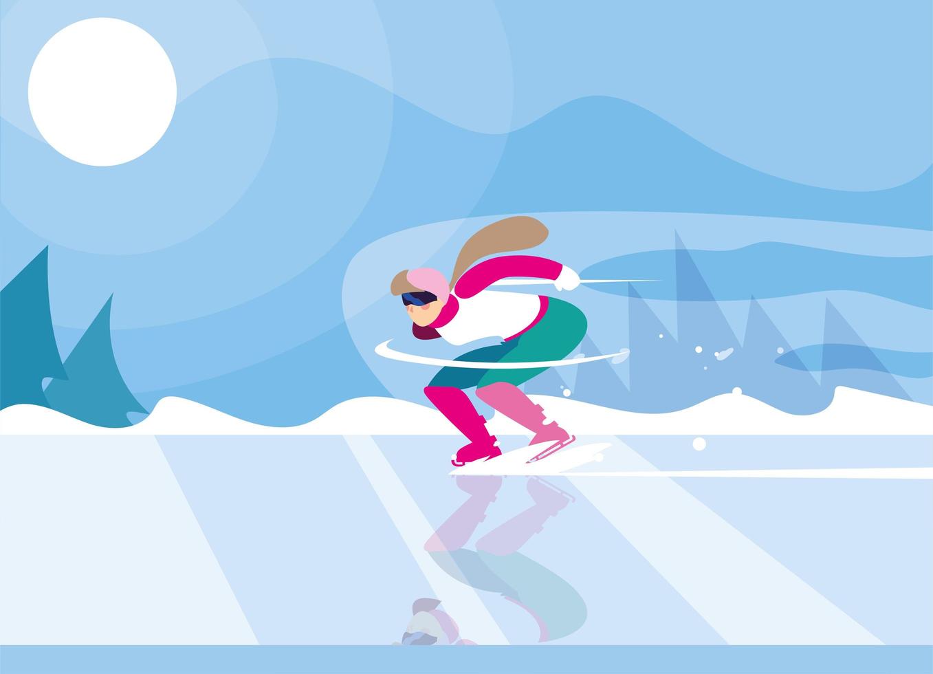 woman skating on ice rink, winter sport vector