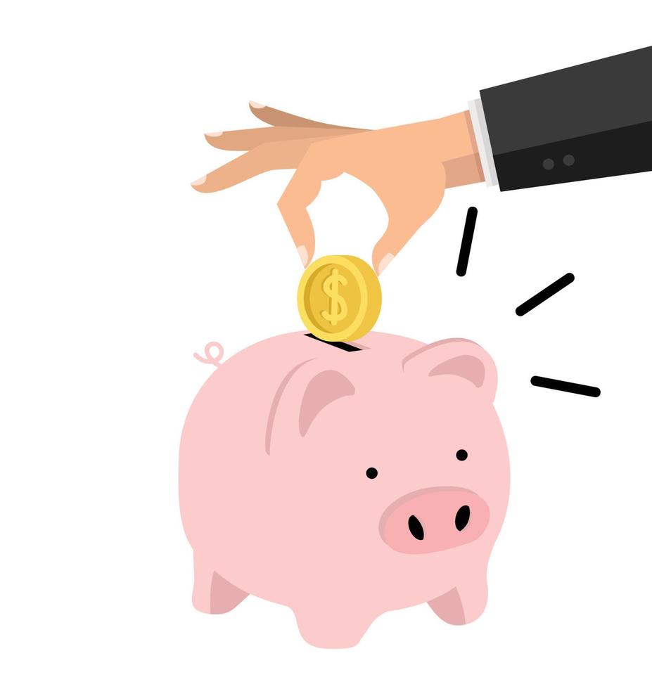 Business Hand  putting coin a Piggy bank savings concept of growth vector