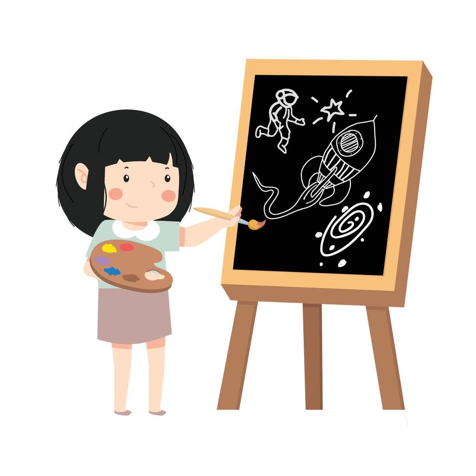 happy kid  drawing doodle  space vector